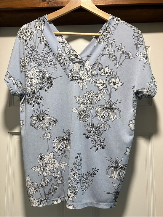 Banana Republic Tops - Banana Republic Light Blue Floral V-Neck Blouse